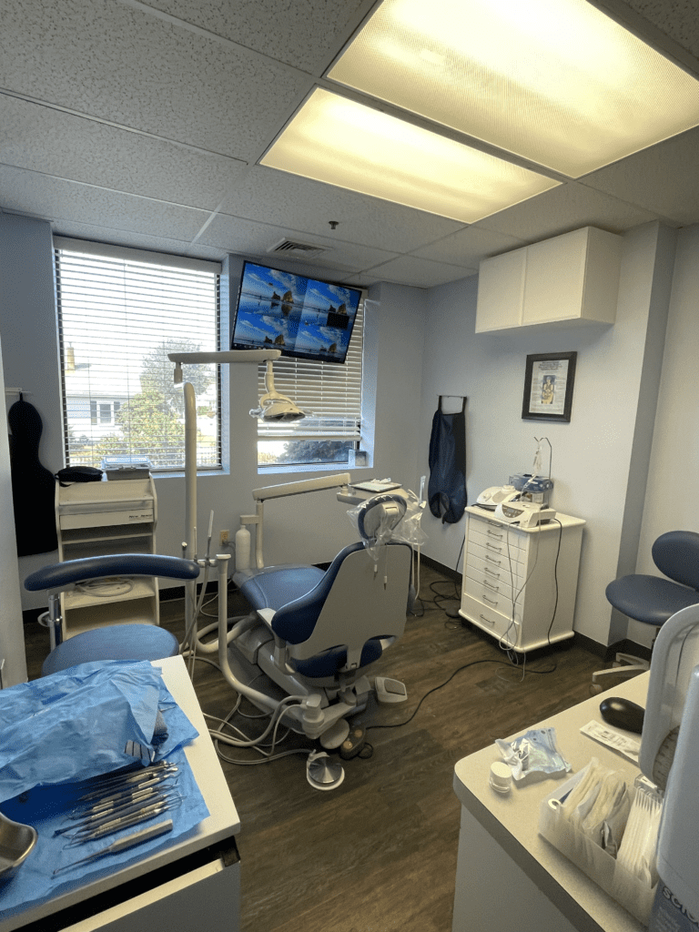 The inside of a dental exam room in the Lewisville Denstist office.